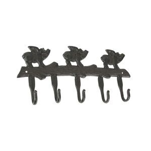 Rustic Brown Cast Iron Flying Pigs 5 Hook Wall Rack Country Farmhouse Decor